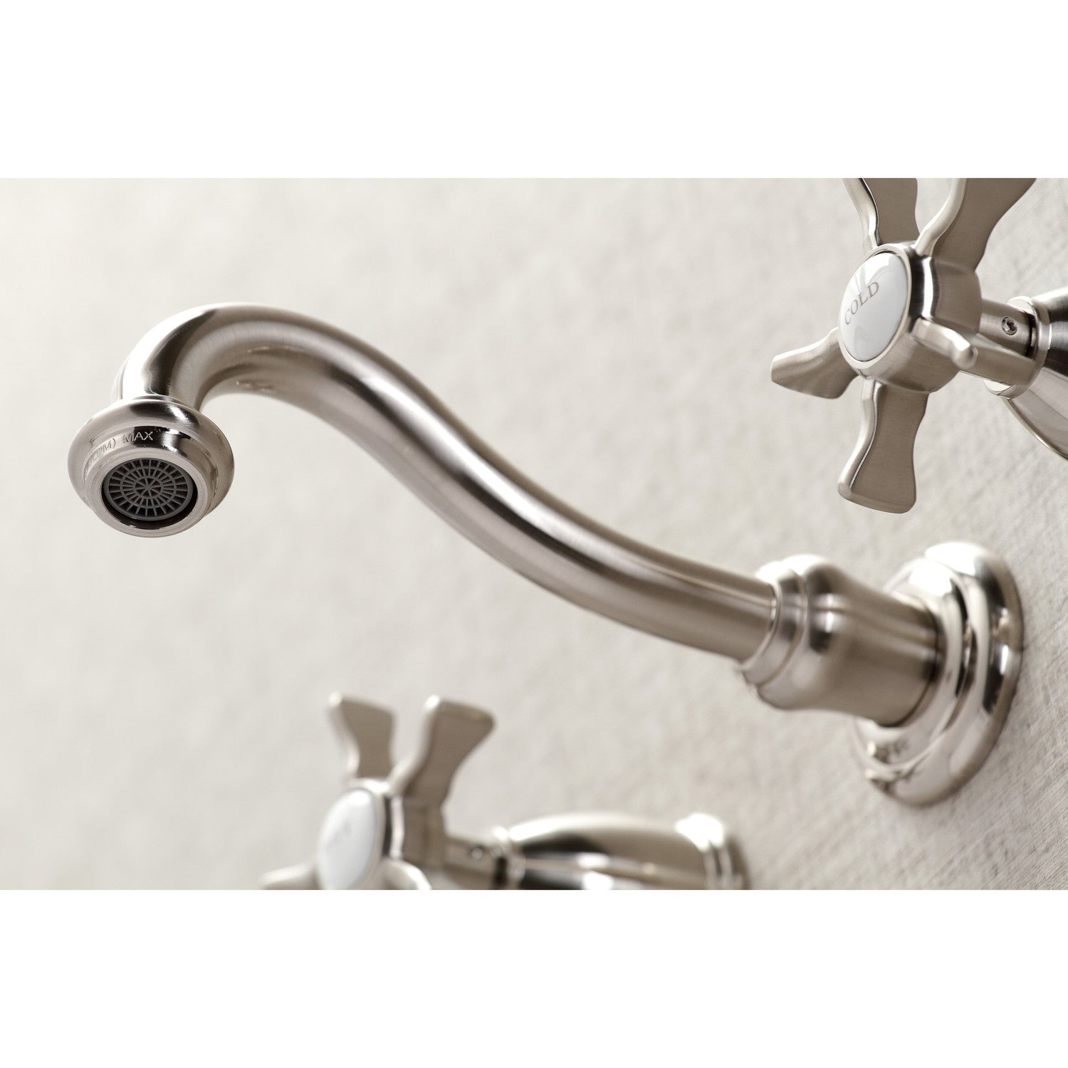 Kingston Heirloom KS3128NX - Hamilton Double-Handle 3-Hole Wall Mount Bathroom Faucet, Brushed Nickel — thumbnail 3